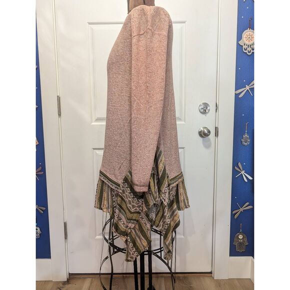 Oddy Boho Tribal Shark Bite Hem Tunic Top Long Sleeve Women's Medium Pink Green - Picture 4 of 14
